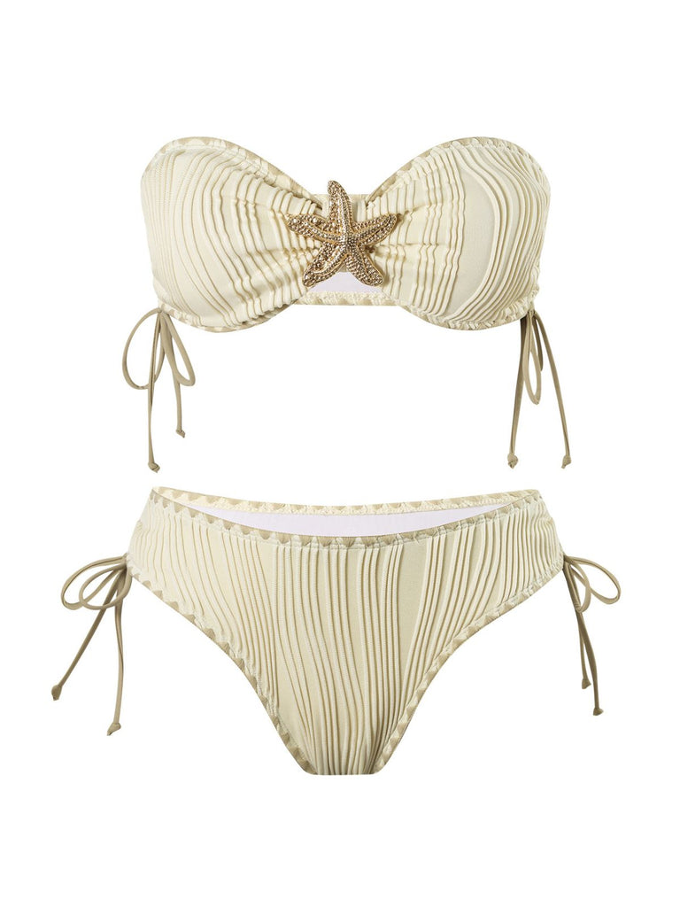 1950s Bandeau Sand-Ripple Jeweled Starfish Bikini Set - vintage fashion, retro style