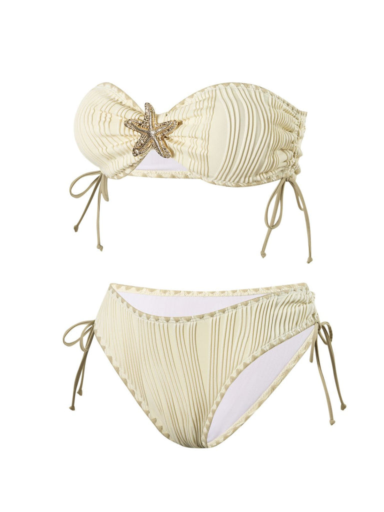 1950s Bandeau Sand-Ripple Jeweled Starfish Bikini Set - vintage fashion, retro style