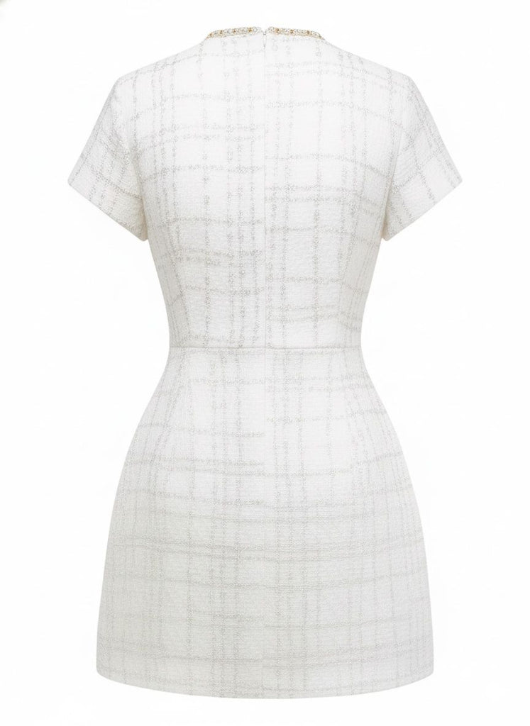 1950s Binding Pearl-Trimmed Collar Tweed Dress - vintage dress, retro fashion, rockabilly