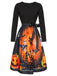 1950s Black Halloween Long Sleeve Swing Dress, vintage dress, retro fashion, rockabilly, pin-up fashion - perfect for women who love vintage and retro fashion