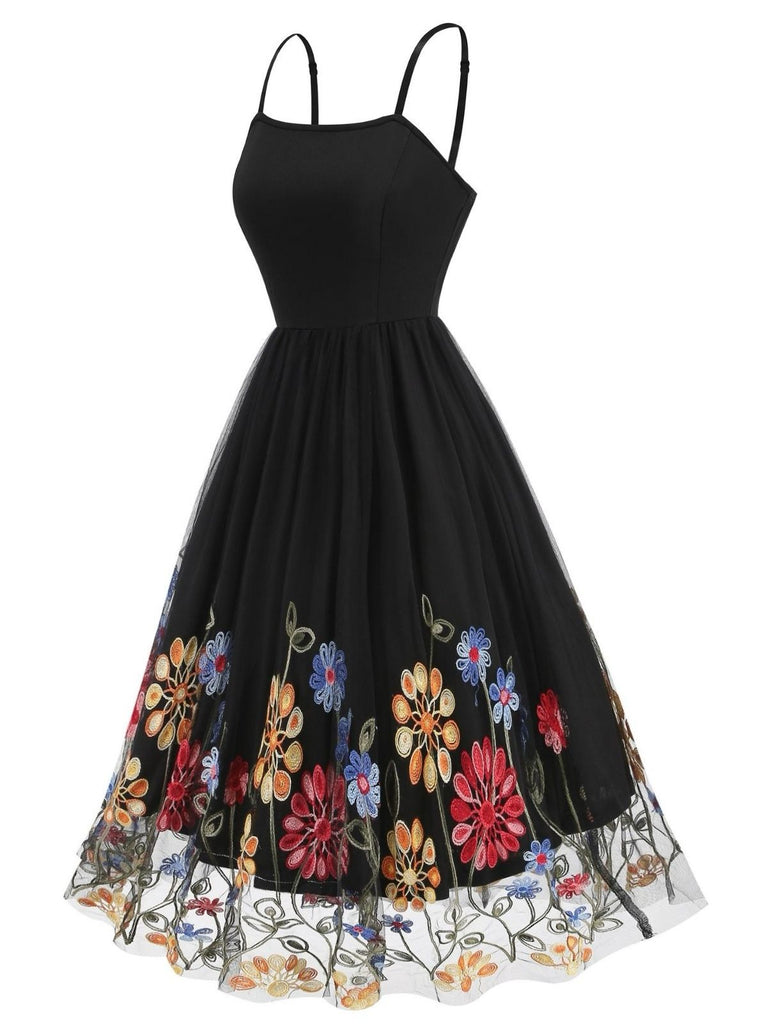 black mesh embroidered dress Black Floral Embroidered Dress Size M Long Mesh Sleeves Whimsigoth Fairygrunge