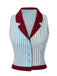 2PCS 1950s Blue Stripes Patchwork Blouse & Red Solid Shorts - vintage fashion, retro style, elegant red