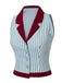 2PCS 1950s Blue Stripes Patchwork Blouse & Red Solid Shorts - vintage fashion, retro style, elegant red