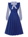 2Pcs Blue 1950s Tie Neck Stripes Blouse & Ruffles Vest Dress - vintage dress, retro fashion, rockabilly