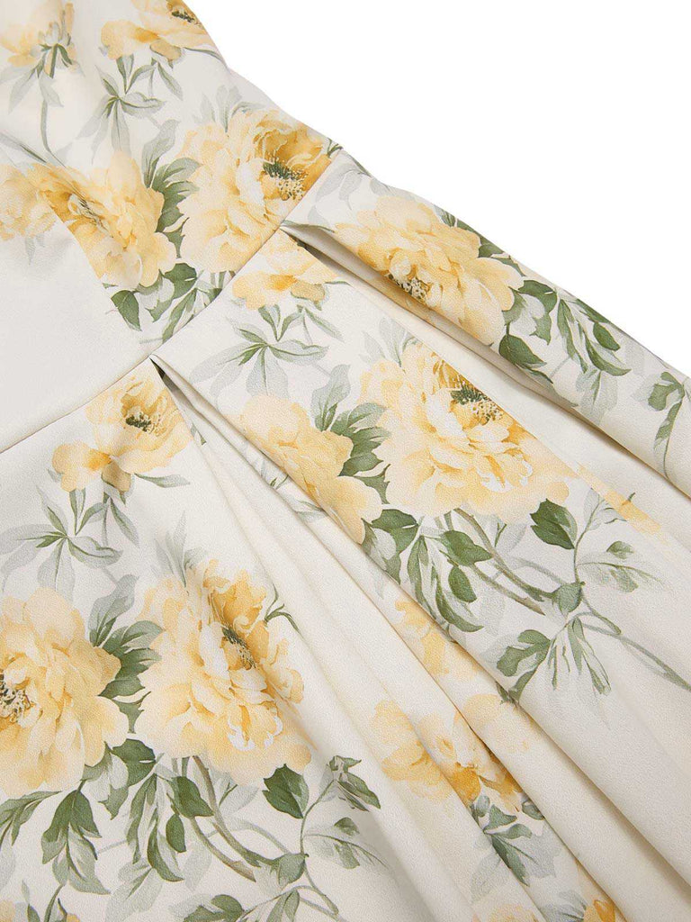 Retro Stage 1950s Boat Neck Antique Floral Swing Dress | Cap Sleeve