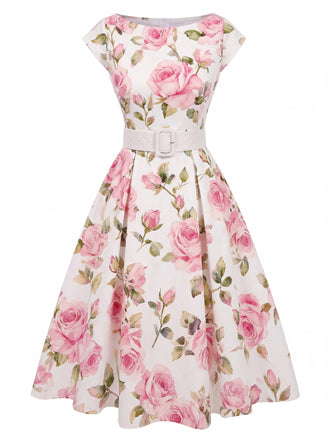 1950s-Boat-Neck-Belted-Floral-Dress, vintage, retro, dress