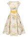Yellow 1950s Boat Neck Antique Floral Dress: where 1950s romance meets her modern spirit