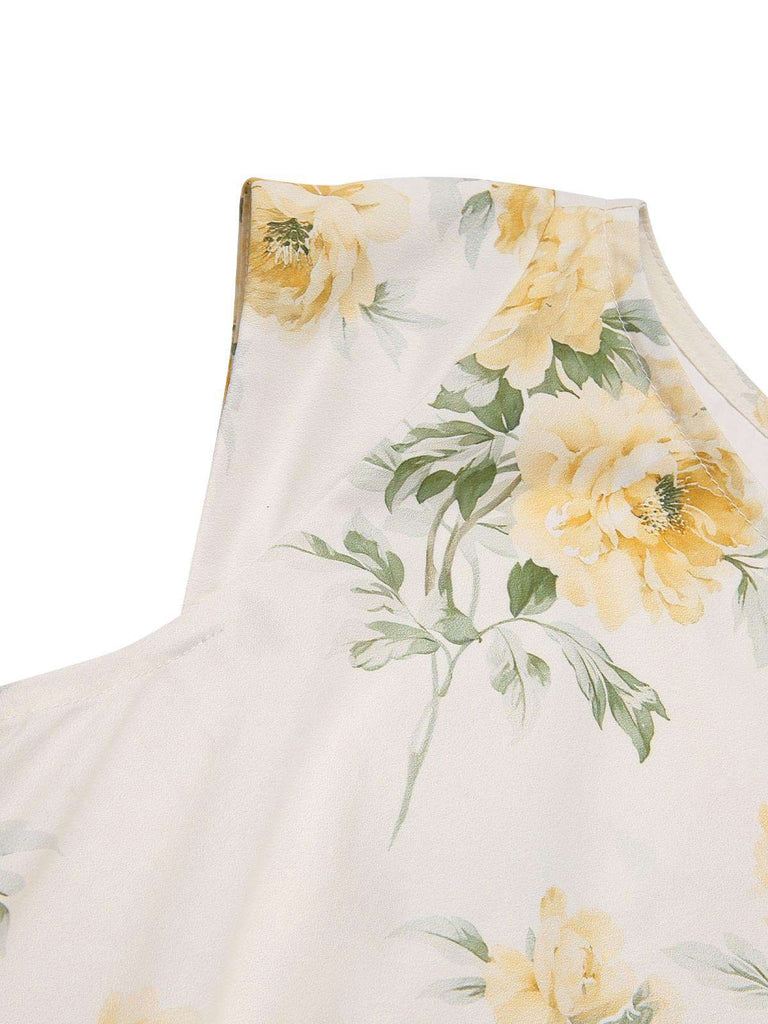 Yellow 1950s Boat Neck Antique Floral Dress — a 1950s silhouette that turns sidewalks into runways
