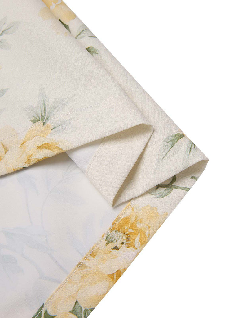 Yellow 1950s Boat Neck Antique Floral Dress: where 1950s romance meets her modern spirit