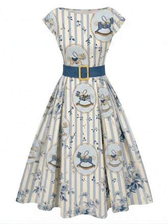 1950s Boat Neck Floral Rocking Horse Dress - vintage dress, retro fashion for women
