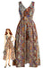 Multicolor 1950s Print V-Neck Sleeveless Romper