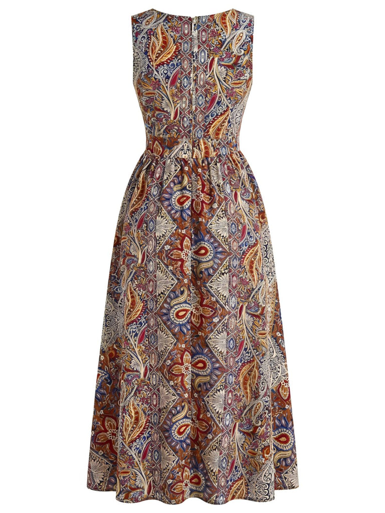 Multicolor 1950s Print V-Neck Sleeveless Romper