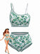 1950s Print High Waist Two Piece Bikini Set