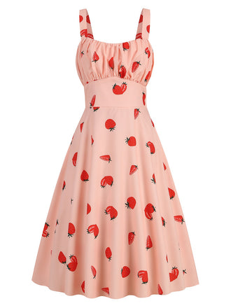 She slips into this 1950s Botanical Print Strap High Waist Dress and suddenly it's a 1950s daydream