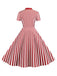 She slips into this 1950s Bow Collar Striped Dots Swing Dress and suddenly it's a 1950s daydream
