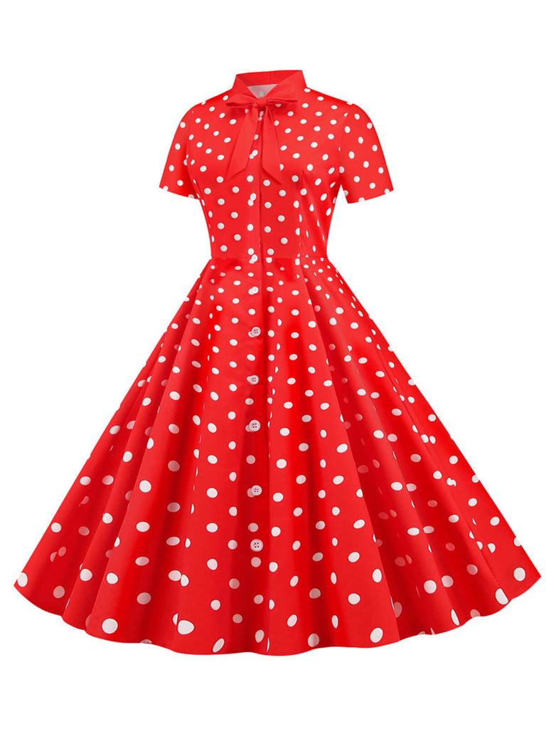 This 1950s Bow Collar Striped Dots Swing Dress wraps her in 1950s elegance, one twirl at a time