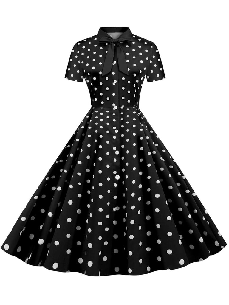 1950s Bow Collar Striped Dots Swing Dress — a 1950s silhouette that turns sidewalks into runways