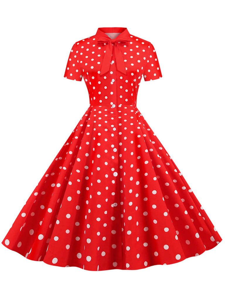 1950s Bow Collar Striped Dots Swing Dress, vintage dress, retro fashion, rockabilly, pin-up fashion - perfect for women who love vintage and retro fashion