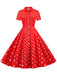 1950s Bow Collar Striped Dots Swing Dress, vintage dress, retro fashion, rockabilly, pin-up fashion - perfect for women who love vintage and retro fashion