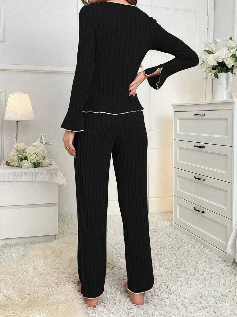 1950s Bow Knitted Ruffled Long Pajama Set - vintage fashion, retro style