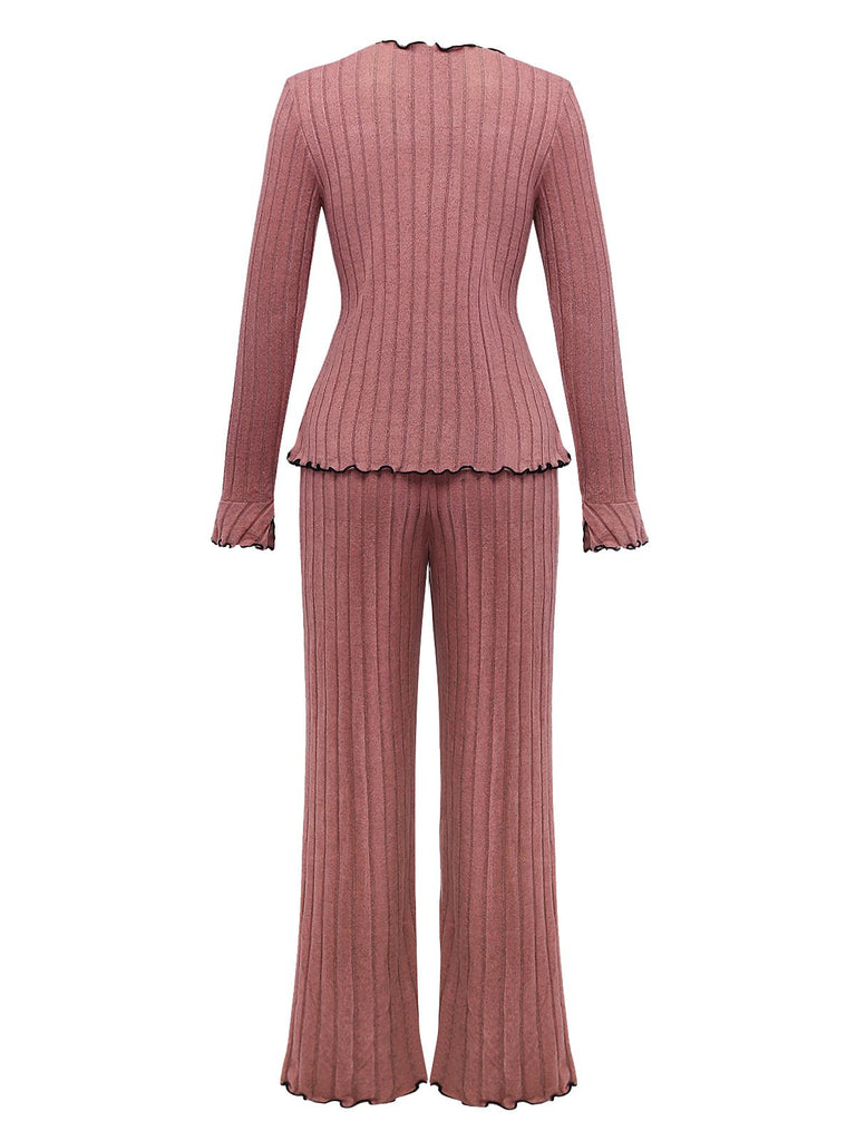 1950s Bow Knitted Ruffled Long Pajama Set - vintage fashion, retro style