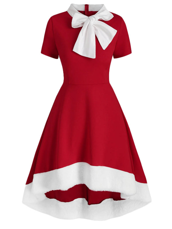 Christmas Bowknot Collar Swing Dress Green,S Christmas Bowknot Collar Swing Dress Green,S
