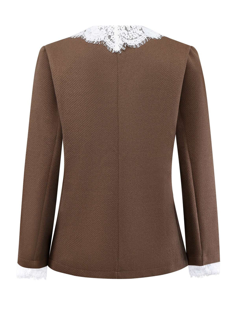 Brown 1950s Lace Patchwork Long Sleeve Button Jacket - vintage fashion, retro style