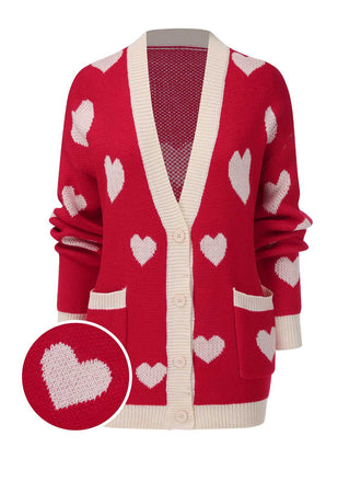 She finds her 1950s story in this 1950s Button Heart Dot Knitted Cardigan
