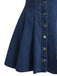 Blue 1950s Button Lapel Short Sleeve Denim Dress, vintage dress, retro fashion, rockabilly, pin-up fashion - perfect for women who love vintage and retro fashion