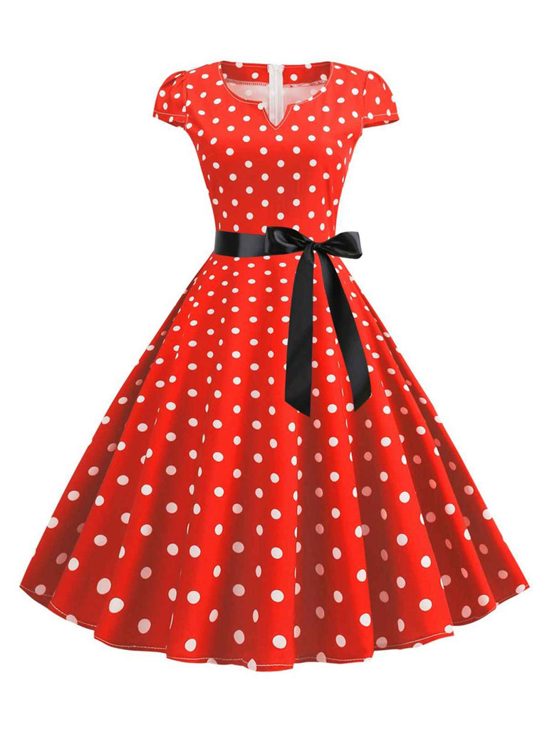 1950s Cap Sleeve Polka Dot Belted Dress — the kind of 1950s dress that makes strangers smile