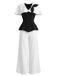 2PCS Black & White 1950s Cape Collar ColorBlock Top & Pants - vintage fashion, retro style, classic black