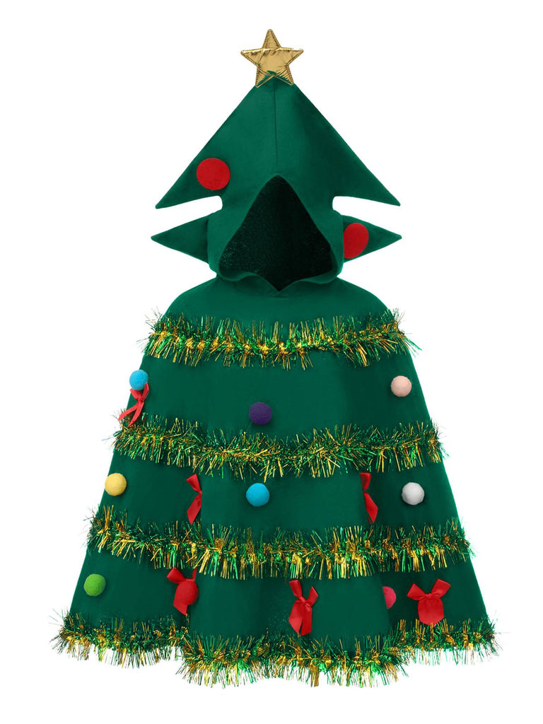 Green 1950s Christmas Tree 3D Embellished Hooded Cape - vintage fashion, retro style