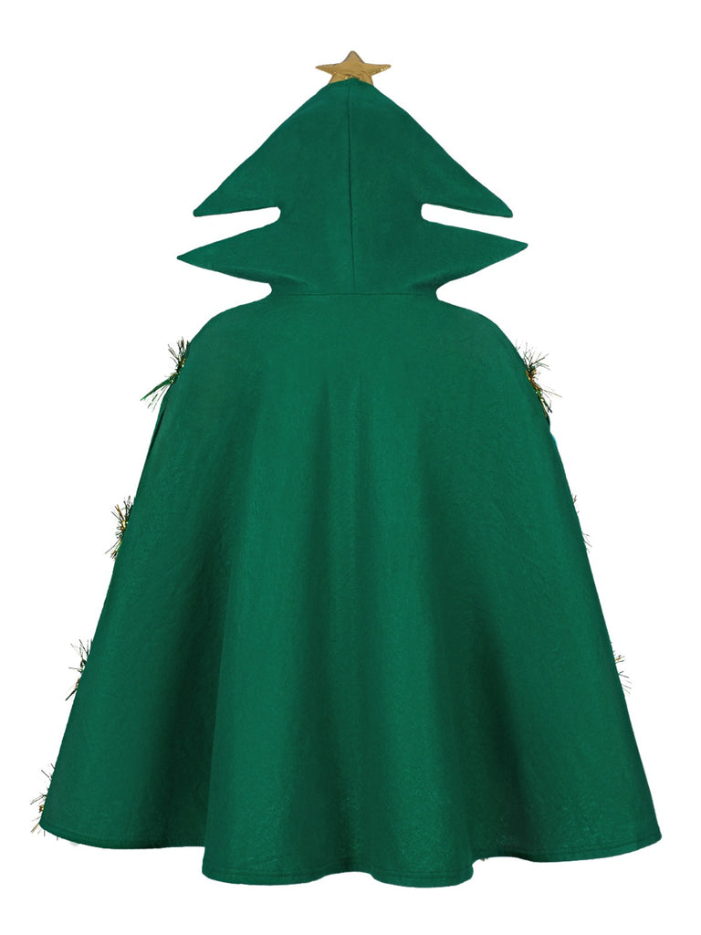 Green 1950s Christmas Tree 3D Embellished Hooded Cape - vintage fashion, retro style