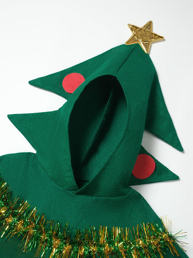 Green 1950s Christmas Tree 3D Embellished Hooded Cape - vintage fashion, retro style