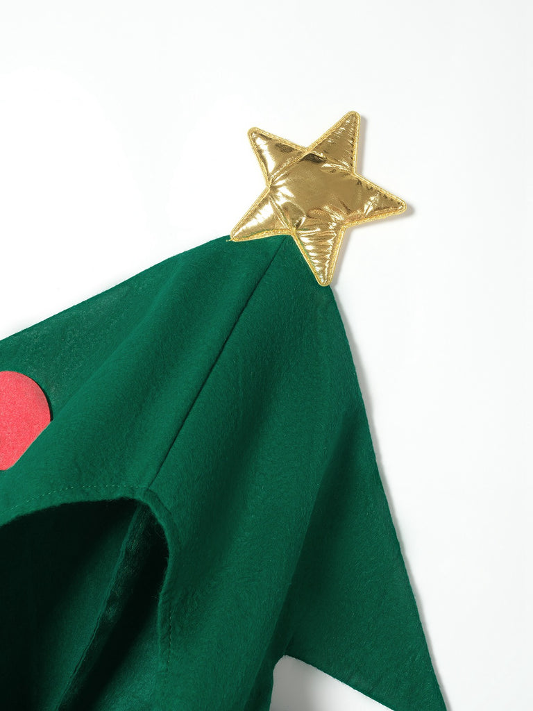 Green 1950s Christmas Tree 3D Embellished Hooded Cape - vintage fashion, retro style