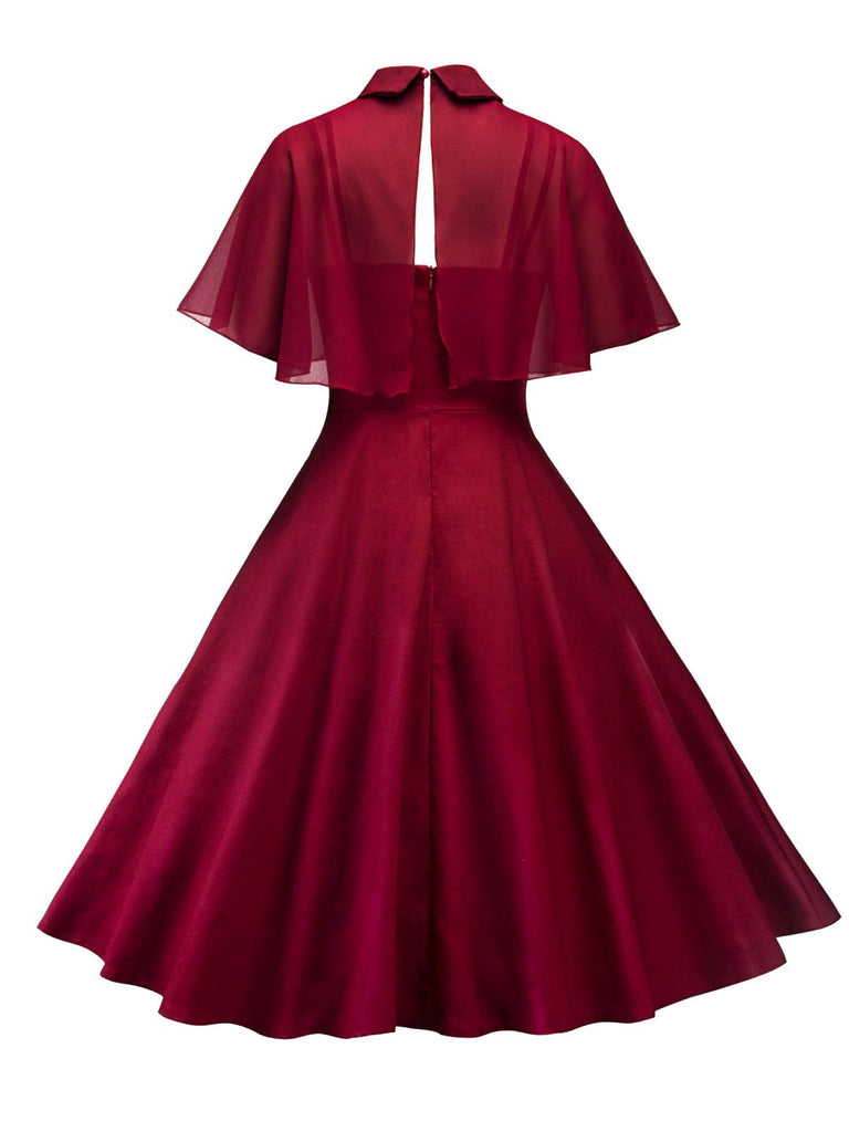 1950s Cape Patchwork Swing Dress, classic 1950s style elegant retro fashion - Image 5