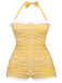 She's wearing 1950s Check Halter Bowknot One-piece Swimsuit and the whole beach remembers the 1950s