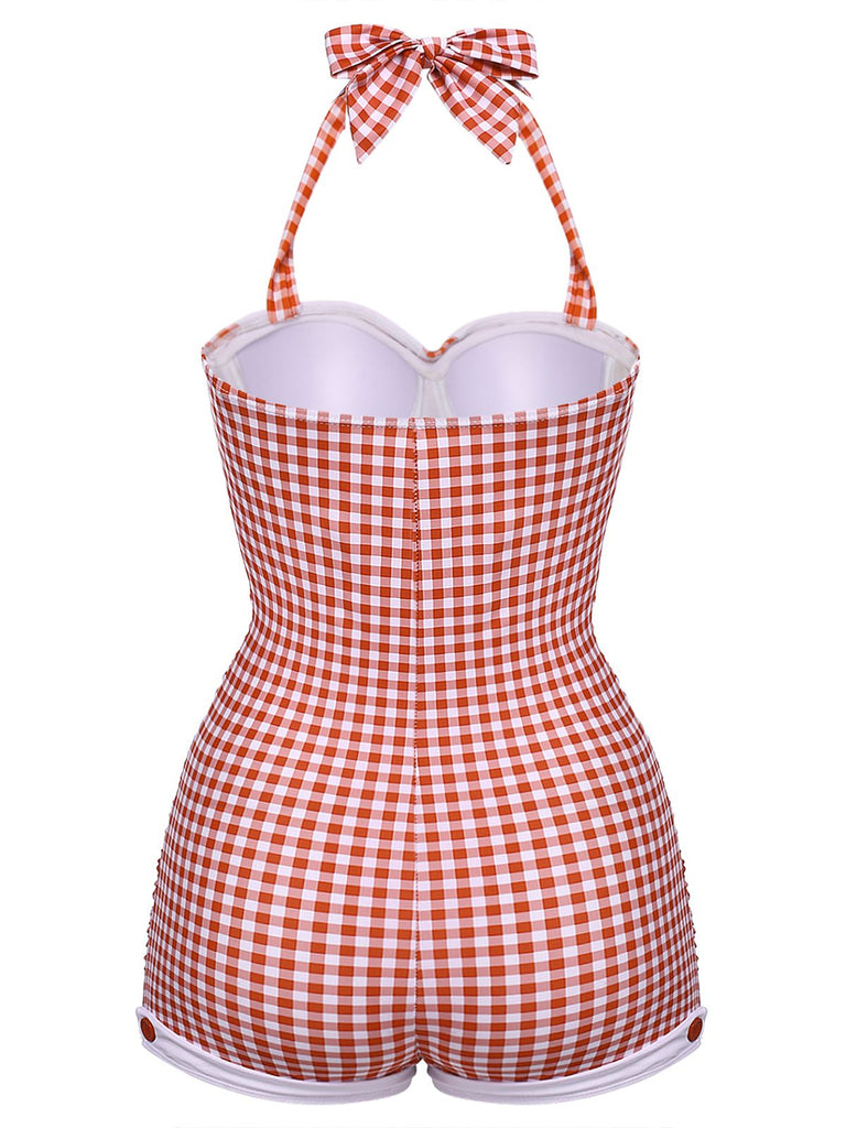 1950s Check Halter Bowknot One-piece Swimsuit — because 1950s glamour never goes out of style