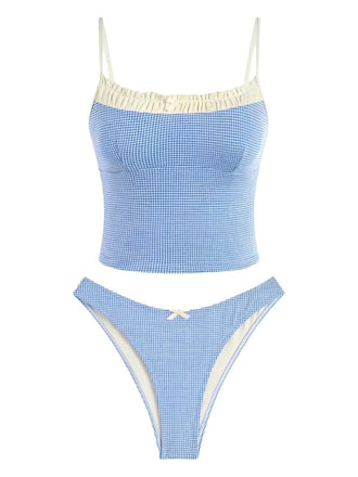 1950s Checkered Lace Trim Tankini Set - vintage fashion, retro style, elegant red