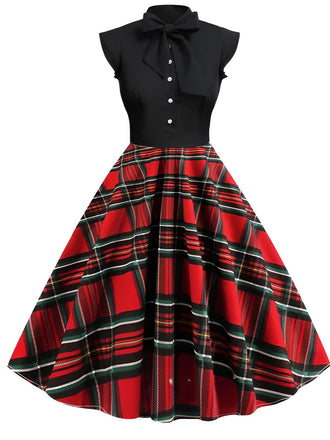 1950s Christmas Bow Tie Plaid Patchwork Dress: timeless style reimagined