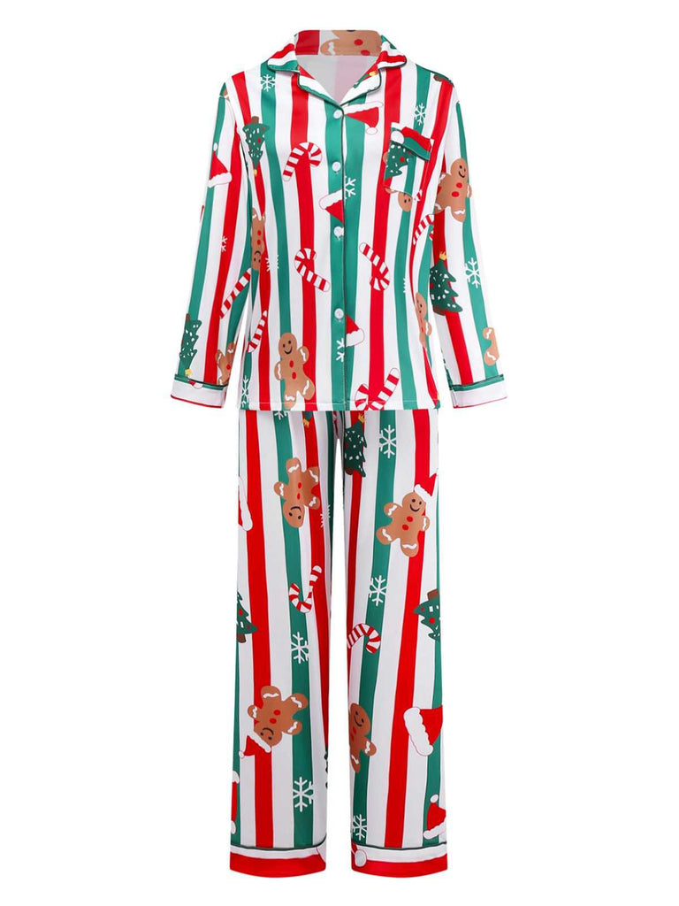 1950s Christmas Gingerbread Candy Cane Pajama Set - vintage fashion, retro style