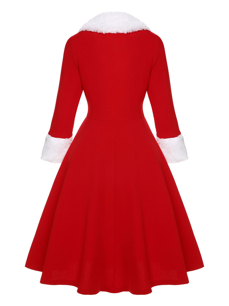 Red Christmas Santa Faux Fur Collar Swing Dress | Long Sleeve Holiday Party Dress Red Christmas Santa Faux Fur Collar Swing Dress | Long Sleeve Holiday Party Dress