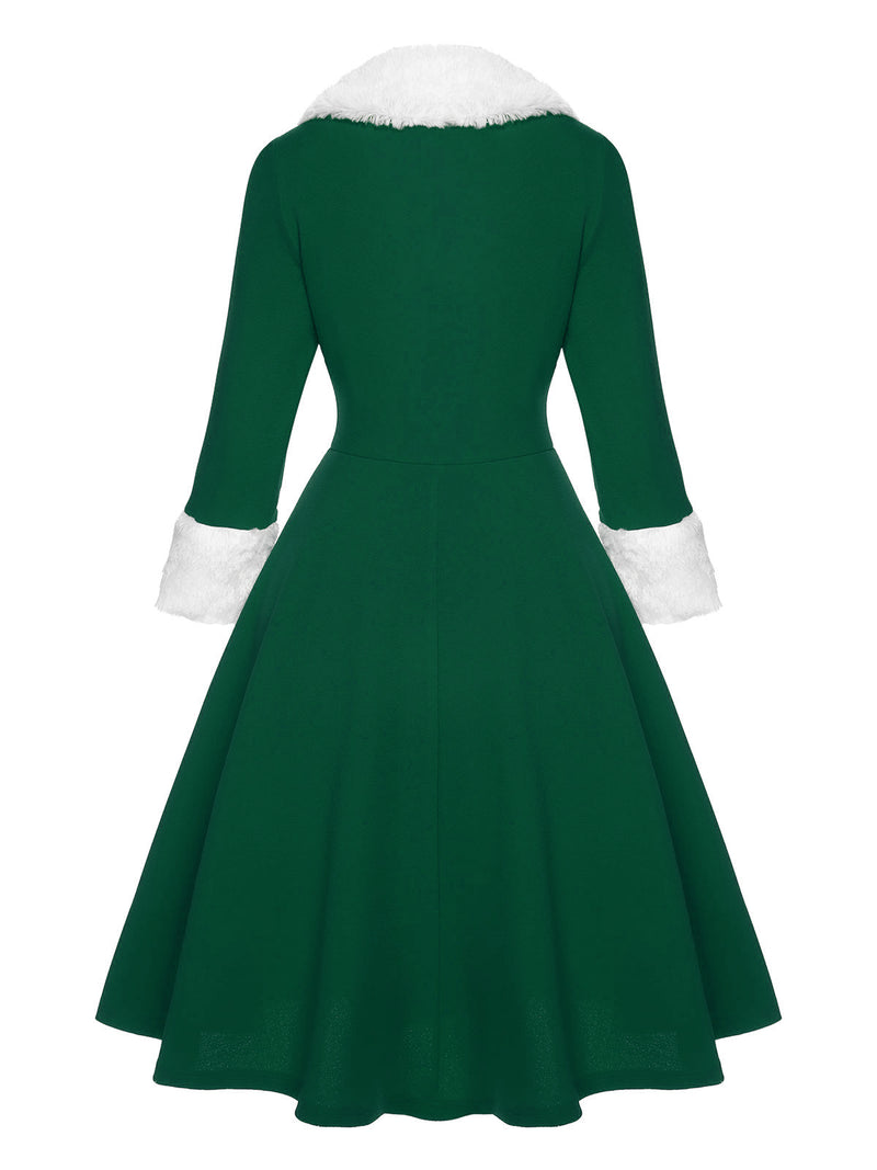 Green & White 1950s Christmas Lapel Dress
