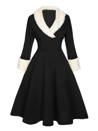 She slips into this & 1950s Christmas Lapel Dress and suddenly it's a 1950s daydream