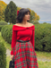 1950s Christmas Off Shoulder Tartan Dress - vintage dress, retro fashion, rockabilly