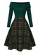 She slips into this 1950s Christmas Off Shoulder Tartan Dress and suddenly it's a 1950s daydream