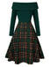 1950s Christmas Off Shoulder Tartan Dress: where 1950s romance meets her modern spirit