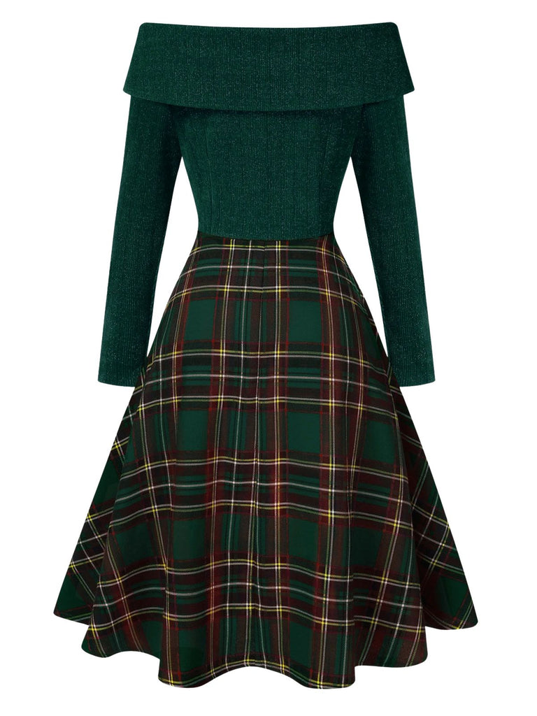 Red 1950s Christmas Off Shoulder Tartan Dress | Retro Stage Red 1950s Christmas Off Shoulder Tartan Dress | Retro Stage