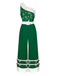 Green 1950s Christmas One Shoulder Fur Ball Belted Jumpsuit, vintage romper, retro jumpsuit - perfect for women who love vintage and retro fashion