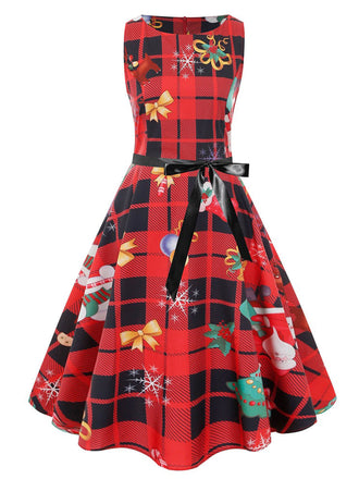 1950s Christmas Plaid Bow Sleeveless Dress: timeless style reimagined